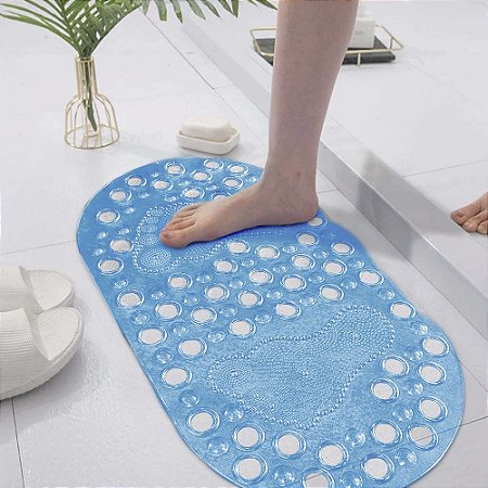Tapete para Box Emborrachado Antiderrapante 66x36cm Pezinhos Azul