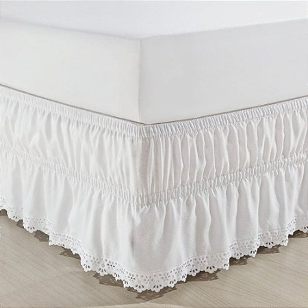 Saia para Cama Box Casal Veste Fácil Branca com Renda Laise Sulamita