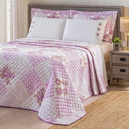 Colcha Cobreleito Queen Size Sulamita 180 Fios Lilás 3 Peças Chicago