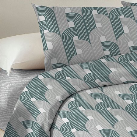 Jogo de Cama Solteiro Cinza e Verde Corttex Microtec 200 Fios 3 Peças