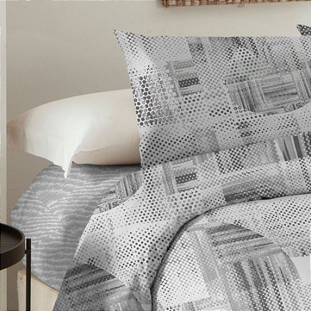 Jogo de Cama Queen Size Cinza Corttex Microtec 200 Fios 4 Peças