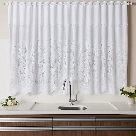Cortina de Renda para Cozinha com Bandô Clássica Tulipinhas Interlar 280x150x30cm Branca