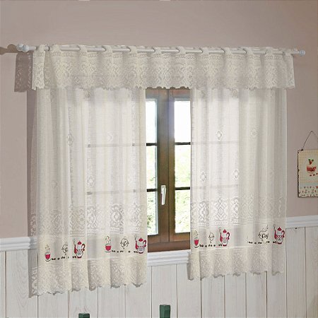 Cortina de Renda para Cozinha com Bandô Valência Interlar 200x120x20cm Marfim Café