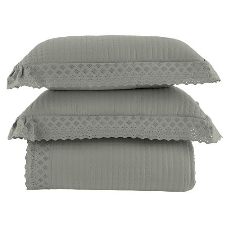 Colcha King Size 300 Fios Corttex 300 Fios Serena 3 Peças Cinza