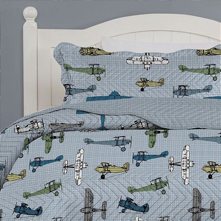 Colcha Solteiro Infantil Corttex Studio Mix 2 Peças Avião