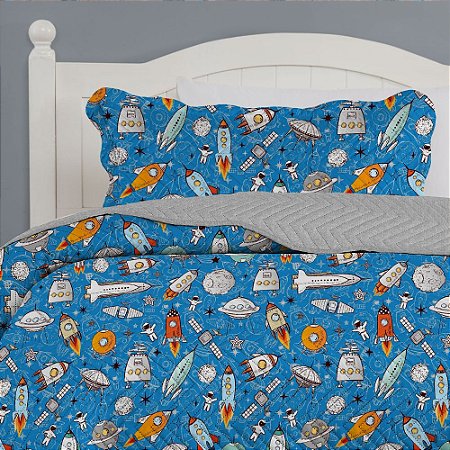 Colcha Solteiro Infantil Corttex Studio Mix 2 Peças Foguete