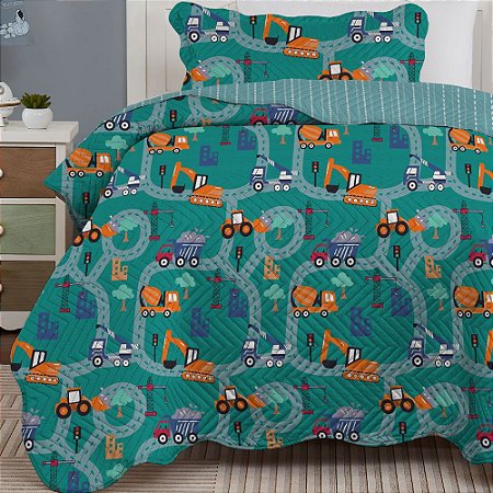 Colcha Solteiro Infantil Corttex Studio Mix 2 Peças Máquinas