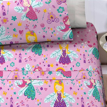 Jogo de Cama Solteiro Infantil Corttex Studio Mix 3 Peças Fadinha