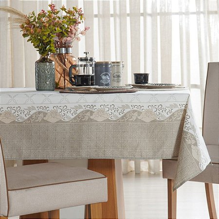 Toalha de Mesa Quadrada 4 Lugares Hiper Têxtil Facile Bege