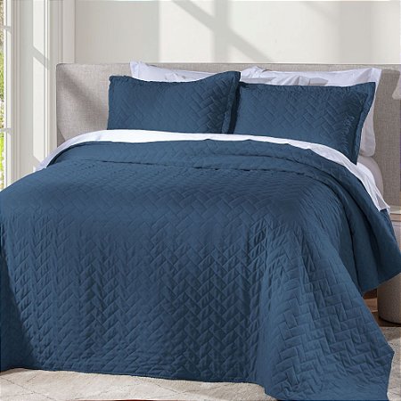 Colcha Queen Size Corttex Mônaco 3 Peças Marinho