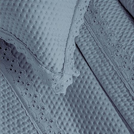 Colcha Casal 200 Fios Corttex Romantic 3 Peças Azul