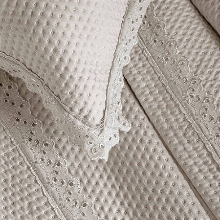 Colcha Casal 200 Fios Corttex Romantic 3 Peças Taúpe