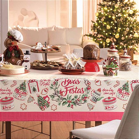 Toalha de Mesa Retangular 6 Lugares Natal Karsten 140x210cm Enfeites de Natal