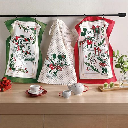 Kit Pano de Copa Natalino Felpudo Dohler 45x65cm Mickey e Minnie 26 3 Peças