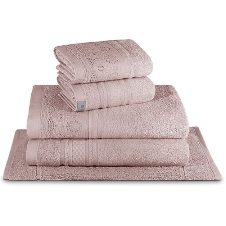 Jogo de Toalhas de Banho Gigante 5 Peças Marselle e Memphis Appel 450 g/m² Rosa Nilo