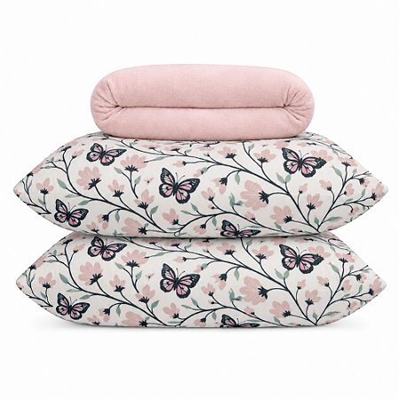 Jogo de Lençol e Fronha Queen Size Bella Enxovais Plush 3 Peças Sofia com Rosê