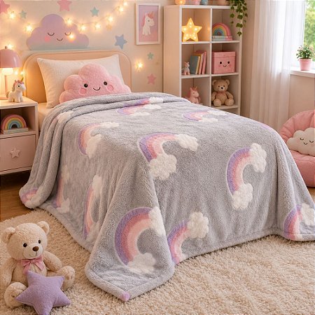 Manta Casal Plush Bella Enxovais 180x220cm 200 g/m² Arco Iris