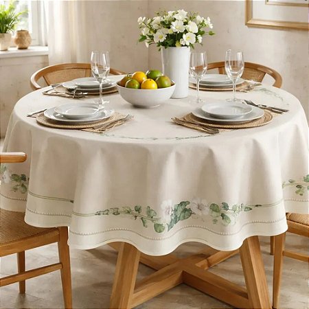 Toalha de Mesa Redonda 8 Lugares Dohler Clean Renova 180cm Botânica