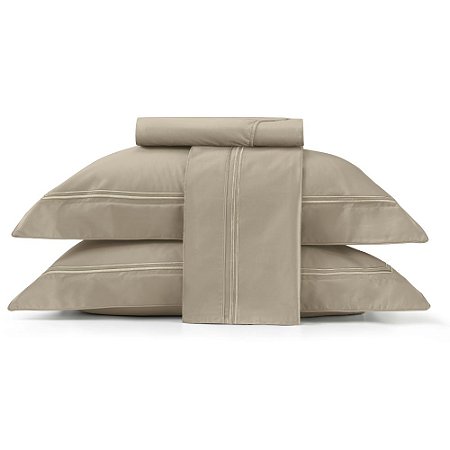 Jogo de Cama Queen Size Lynel 300 Fios 4 Peças Monet Bege Festone