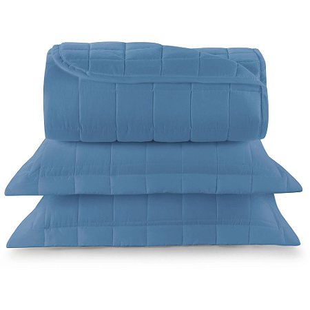 Kit Cobreleito King Size Lynel 3 Peças Sofistic Índigo Memphis