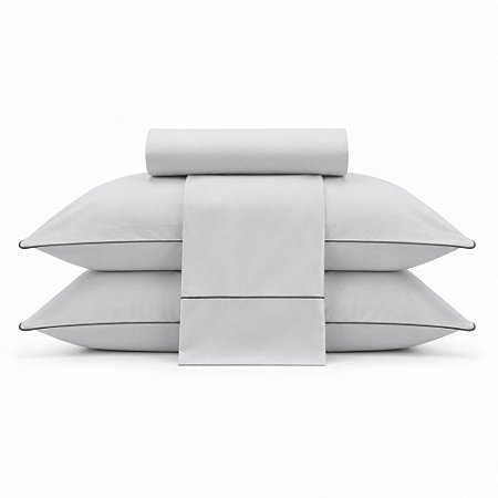 Jogo de Cama Queen Jolitex Harmony 300 Fios 4 Peças Cinza Grafite com Vivo