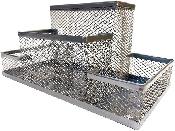 Organizador de Mesa Porta Lápis Caneta Metal Prata