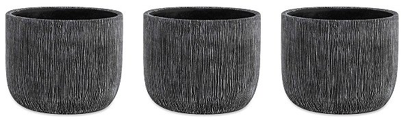 Kit Vaso Cachepot Preto Em Cimento Texturizado