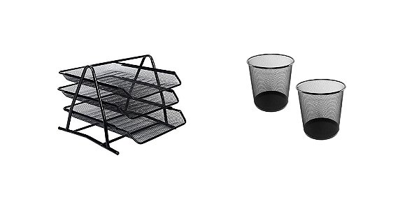 Kit Porta Arquivo Triplo Preto + 2 lixeiras