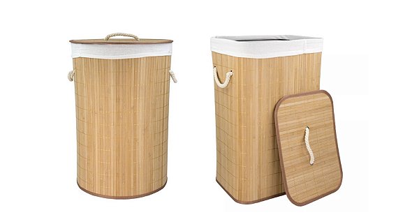 Kit Cesto em Bambu Premium Retangular e Cesto redondo