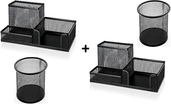 Kit 2 Organizador de Mesa e Porta Treco Preto
