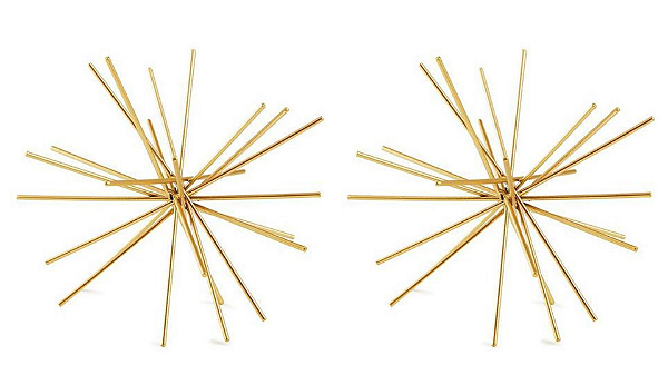 Kit Escultura Ouriço Em Metal Dourado