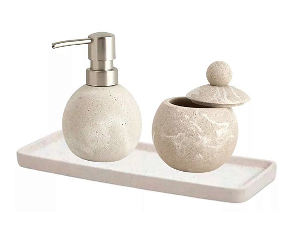 Kit Lavabo: Porta Sabonete, Pote para Algodão e Bandeja
