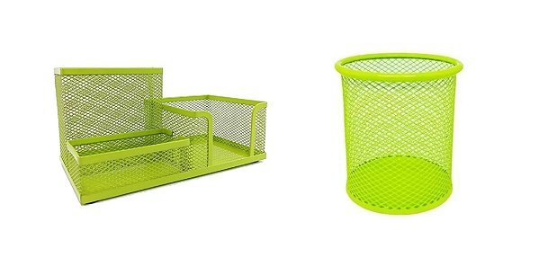 Kit Organizador Metal 3 divisórias e Porta Caneta Colorido Redondo