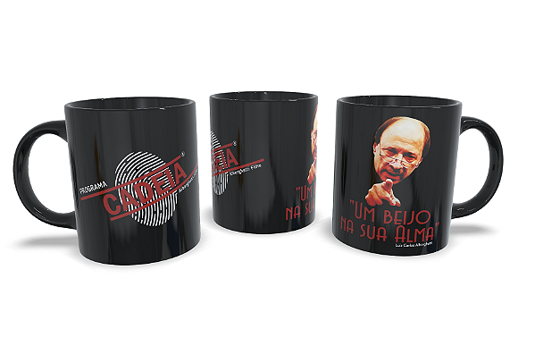 CANECA PRETA - FRASE - "Um beijo na sua alma." - Modelo 1