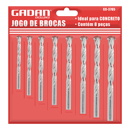 JOGO DE BROCAS PARA CONCRETO C/ 8 PCS - GADAN
