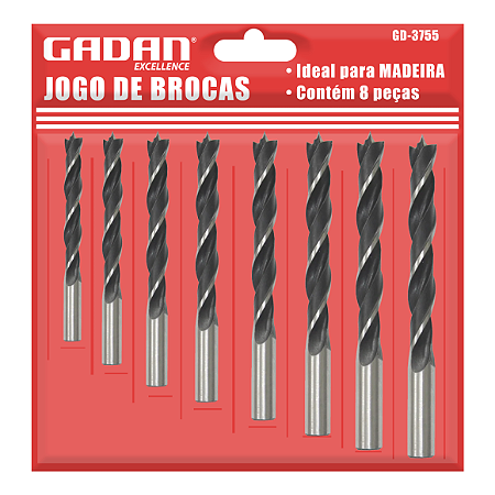 JOGO DE BROCAS PARA MADEIRA C/ 8 PCS - GADAN