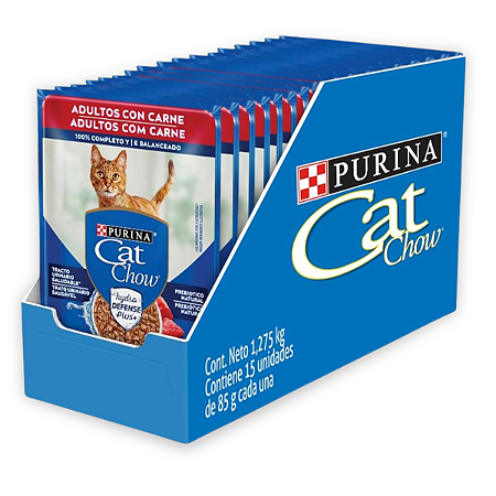 CAT CHOW SACHE ADULTOS - CARNE AO MOLHO 85 G - CAIXA C/ 15
