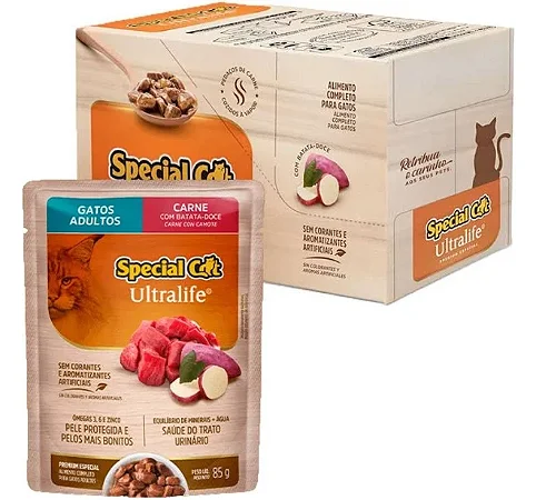 SPECIAL CAT SACHE ULTRALIFE ADULTOS - CARNE 85 G - CAIXA C/ 12