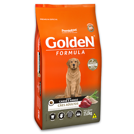 GOLDEN FÓRMULA CÃES ADULTOS CARNE E ARROZ