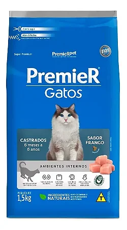 PREMIER AMBIENTES INTERNOS GATOS AD CASTRADOS 6 MESES A 6 ANOS - FRANGO