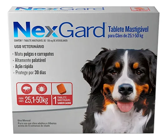 NEXGARD CÃES DE 25,1 A 50 KG 136 MG - CAIXA C/ 1 TABLETE