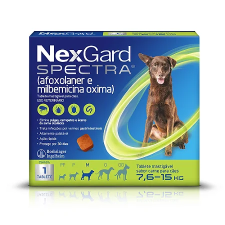 NEXGARD SPECTRA CÃES 07,6 À 15 KG M 2 G - CAIXA C/ 1 TABLETE