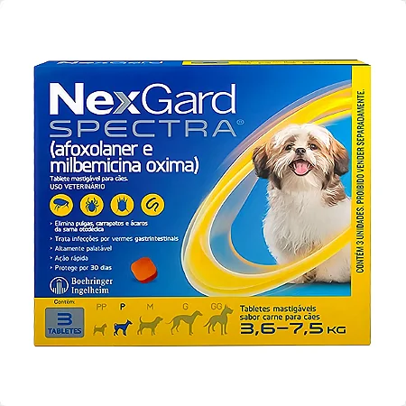 NEXGARD SPECTRA CÃES 03,6 À 7,5 KG P 1 G - CAIXA C/ 3 TABLETES