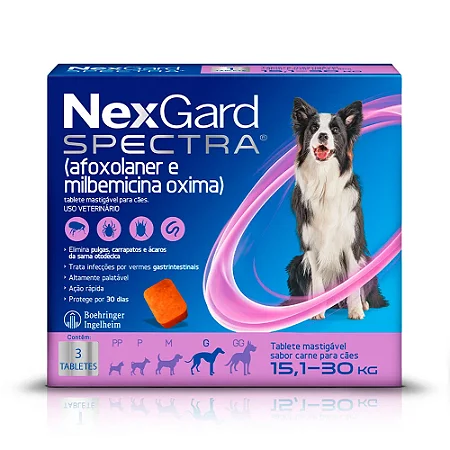 NEXGARD SPECTRA CÃES 15,1 À 30 KG G 4 G - CAIXA C/ 3 TABLETES