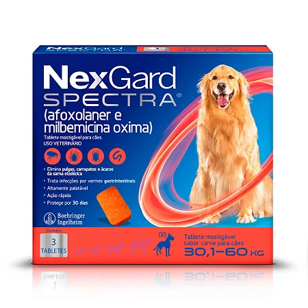 NEXGARD SPECTRA CÃES 30,1 À 60 KG GG 8 G - CAIXA C/ 3 TABLETES