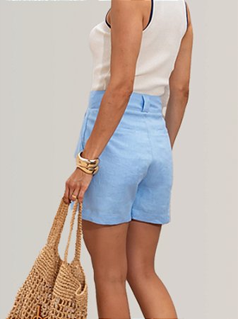 Short com Pregas de Linho Puro