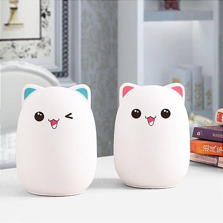Luminária De Mesa Gatinho Silicone Touch Led Rgb