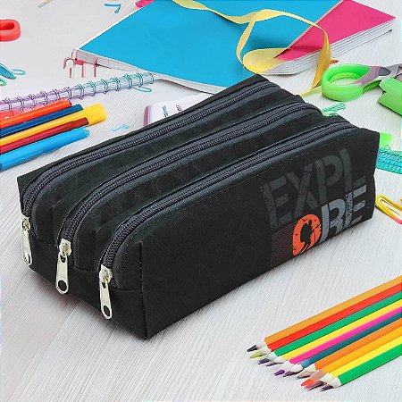 Estojo Triplo Franesb - 03 Zíperes - Estampa Masculina Aventura