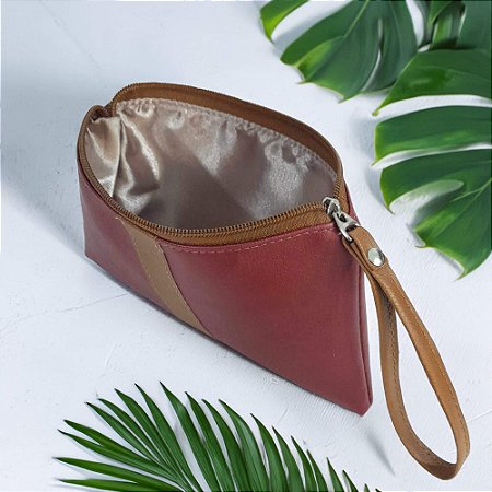 Necessaire Slim (P) C/ Alça e Forro - Corino Sintético - Marsala