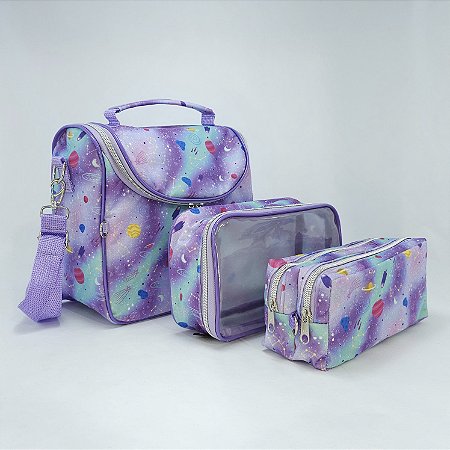Bolsa Térmica Noah  + Estojo Duplo Alto + Necessaires Liah (M) - Planets Lilás